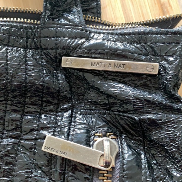 Matt and Nat long black handbag with multiple zippers on the outside. Long strap - Picture 2 of 4